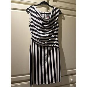 Vince Camuto, Black And White‎ Striped Asymmetrical Dress, Size 8